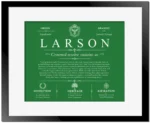 Larson personalized family surname in Dark Green with Black Matte Frame