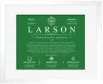 Larson personalized family surname in Dark Green with White Matte Frame