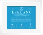 Leblanc family name meaning and history in Blue with White Matte Frame