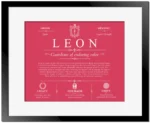 Leon family name meaning and history in Red with Black Matte Frame