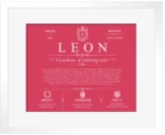 Leon family name meaning and history in Red with White Matte Frame