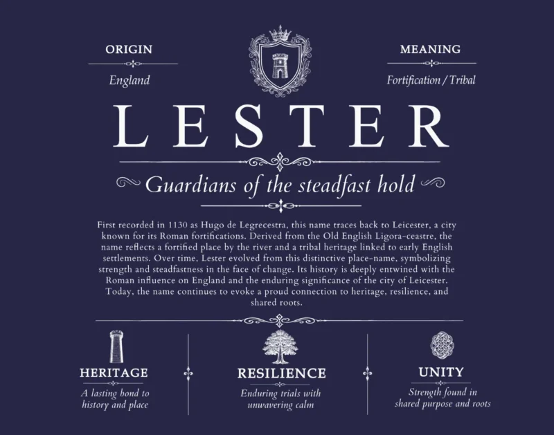 Lester surname meaning origin and heritage in Navy Blue