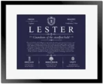 Lester surname meaning origin and heritage in Navy Blue with Black Matte Frame