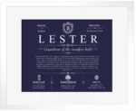Lester surname meaning origin and heritage in Navy Blue with White Matte Frame Lester surname meaning origin and heritage in Navy Blue with White Matte Frame