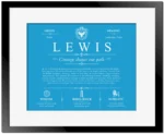 Lewis surname origin and history in Blue with Black Matte Frame
