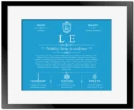 Le surname history and heritage in Blue with Black Matte Frame