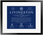 Livingston family name meaning and history in Deep Blue with Black Matte Frame