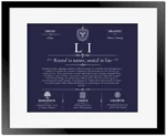 Li surname origin and history in Navy Blue with Black Matte Frame