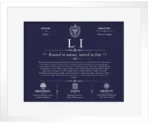 Li surname origin and history in Navy Blue with White Matte Frame