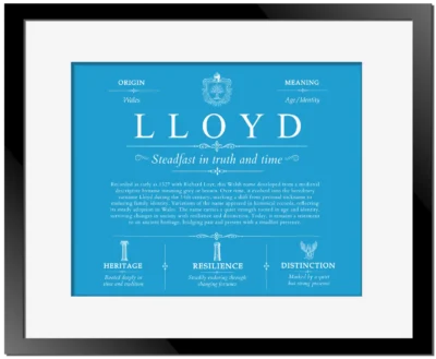 Lloyd surname heritage and history in Blue with Black Matte Frame