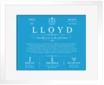Lloyd surname heritage and history in Blue with White Matte Frame Lloyd surname heritage and history in Blue with White Matte Frame