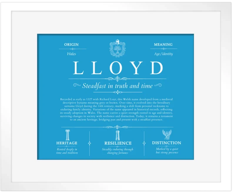 Lloyd surname heritage and history in Blue with White Matte Frame