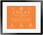 Logan personalized surname meaning in Orange with Black Matte Frame