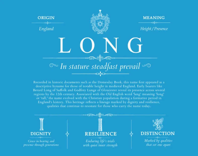 Long surname history and family heritage in Blue