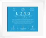 Long surname history and family heritage in Blue with White Matte Frame Long surname history and family heritage in Blue with White Matte Frame