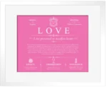 Love surname heritage and history in Pink with White Matte Frame