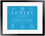 Lowery last name meaning and origin in Blue with Black Matte Frame