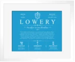 Lowery last name meaning and origin in Blue with White Matte Frame Lowery last name meaning and origin in Blue with White Matte Frame
