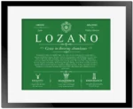 Lozano last name history and origin in Dark Green with Black Matte Frame