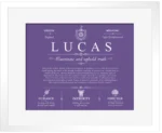 Lucas surname meaning and origin in Purple with White Matte Frame Lucas surname meaning and origin in Purple with White Matte Frame
