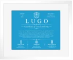 Lugo family name meaning and history in Blue with White Matte Frame Lugo family name meaning and history in Blue with White Matte Frame