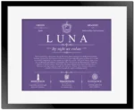 Luna surname history and family heritage in Purple with Black Matte Frame