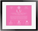 Lu personalized family surname in Pink with Black Matte Frame