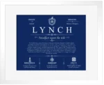 Lynch surname history and family heritage in Deep Blue with White Matte Frame