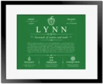 Lynn last name meaning and origin in Dark Green with Black Matte Frame