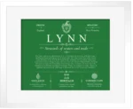 Lynn last name meaning and origin in Dark Green with White Matte Frame