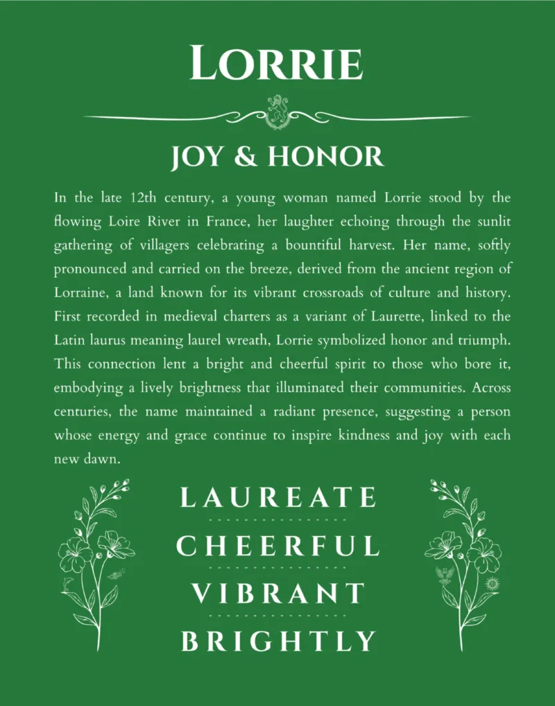 Lorrie personalized name meaning print in dark green