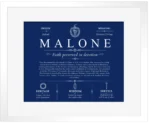 Malone surname history and family heritage in Deep Blue with White Matte Frame