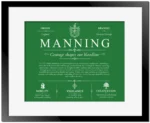 Manning last name origin and heritage in Dark Green with Black Matte Frame