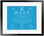 Mann last name meaning and origin in Blue with Black Matte Frame