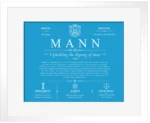 Mann last name meaning and origin in Blue with White Matte Frame