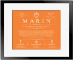 Marin personalized family surname in Orange with Black Matte Frame