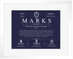 Marks personalized surname meaning in Navy Blue with White Matte Frame