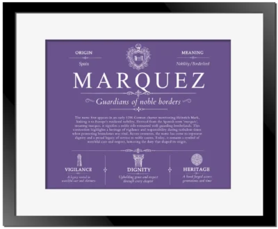 Marquez surname heritage and history in Purple with Black Matte Frame