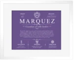 Marquez surname heritage and history in Purple with White Matte Frame Marquez surname heritage and history in Purple with White Matte Frame