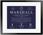 Marshall surname heritage and history in Navy Blue with Black Matte Frame