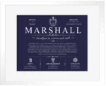 Marshall surname heritage and history in Navy Blue with White Matte Frame Marshall surname heritage and history in Navy Blue with White Matte Frame