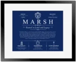 Marsh surname origin and family heritage in Deep Blue with Black Matte Frame