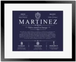 Martinez surname origin and history in Navy Blue with Black Matte Frame