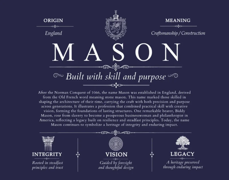 Mason surname history and heritage in Navy Blue