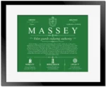 Massey family name origin and history in Dark Green with Black Matte Frame