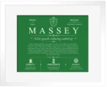 Massey family name origin and history in Dark Green with White Matte Frame