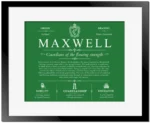 Maxwell personalized family surname in Dark Green with Black Matte Frame