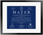 Mayer surname history and heritage in Deep Blue with Black Matte Frame