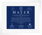 Mayer surname history and heritage in Deep Blue with White Matte Frame
