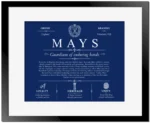 Mays family name heritage in Deep Blue with Black Matte Frame